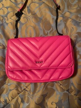 DKNY Hot Pink Quilted Crossbody with Chain Strap